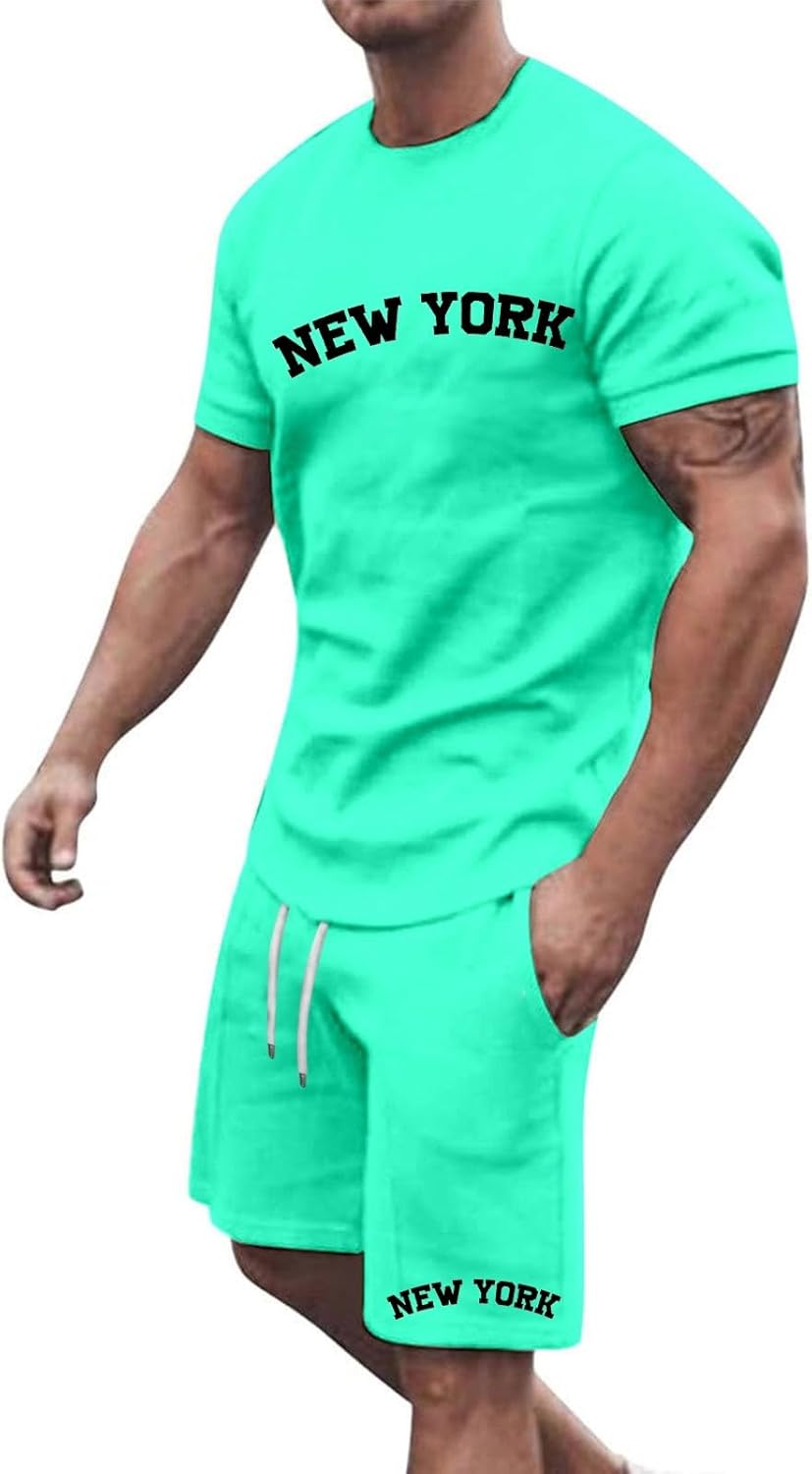 New York Mens 2-Piece Casual Outfit Set for Summer