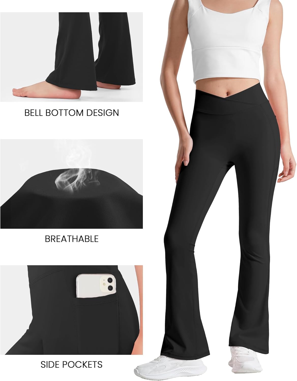 BOOPH Girls Cross-Waisted Flare Yoga Pants