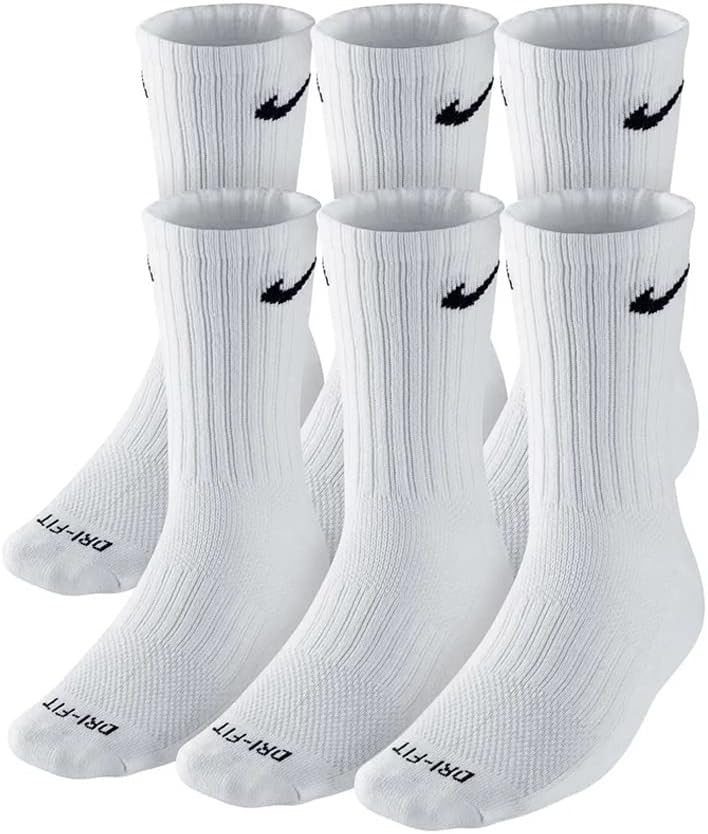 Nike Dri-FIT Cushion Crew Training Socks 6 Pair White Black