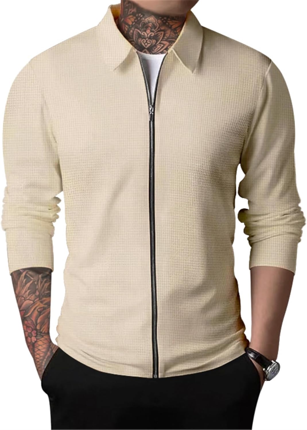 PICKLION Men Experience Warm Stylish in Heavy Oblong Waffle Cardigans