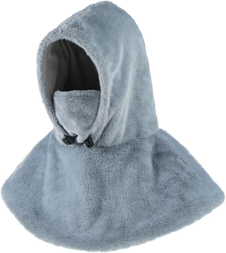 Adjustable Ski Mask Fleece Hooded Shawl for Kids