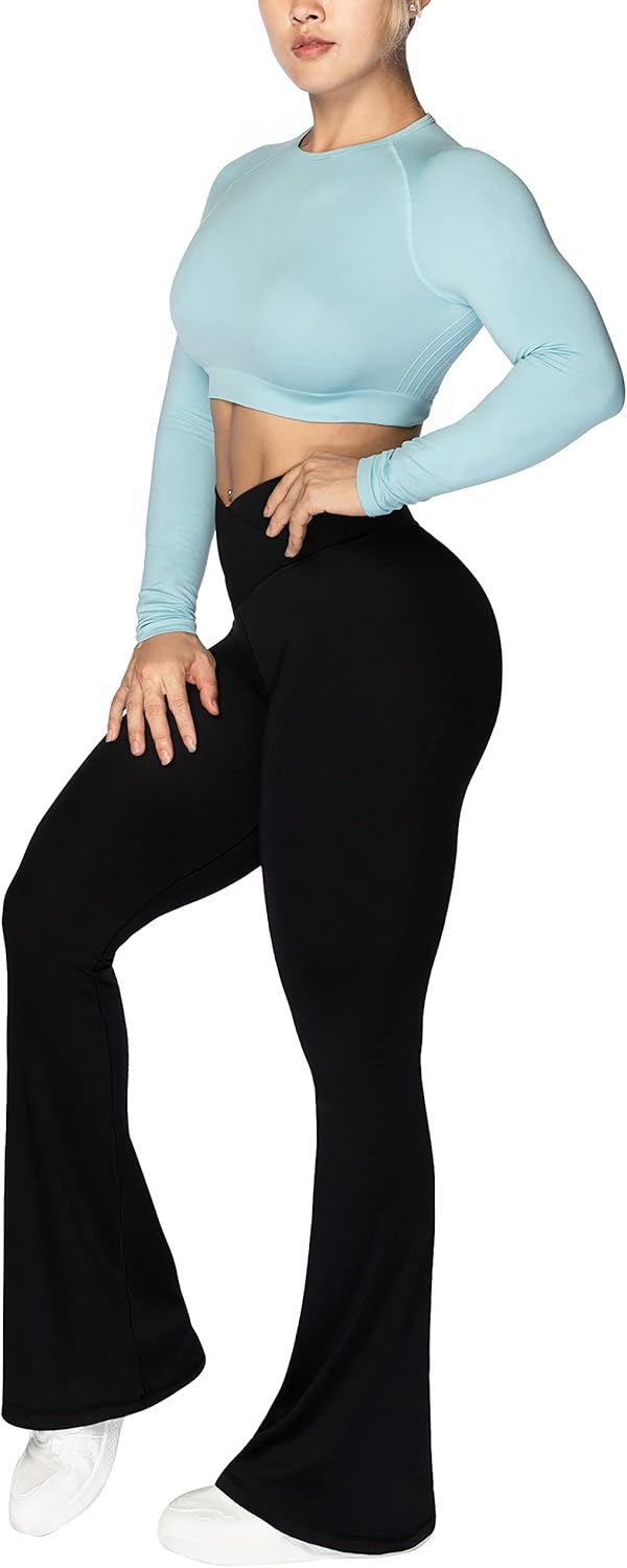 Sunzel Flare Leggings Crossover Yoga Pants Tummy Control High-Waisted Wide Leg