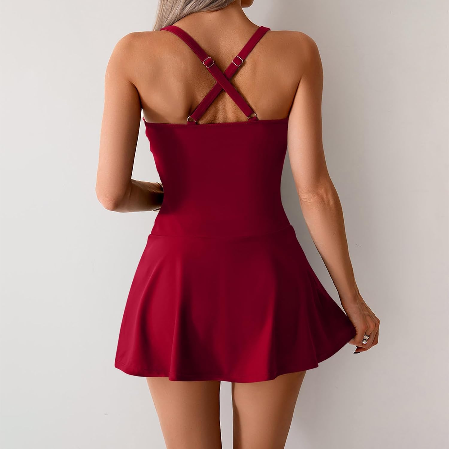Adjustable Ruched Swimwear - Modest Womens Swimdress with One-Piece Debate