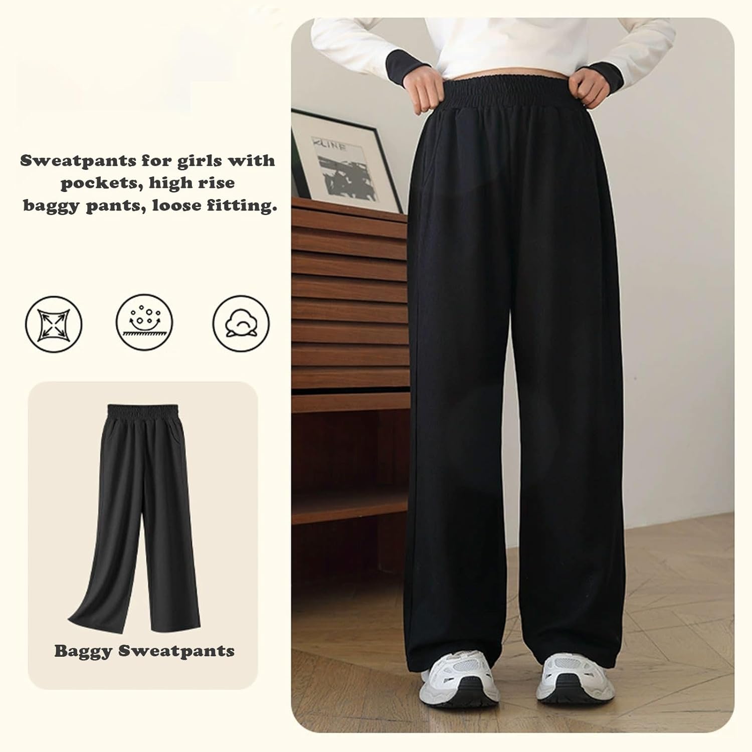 Thoughtful Kids Wide Leg Sweatpants Soft Stretchy for Day Night