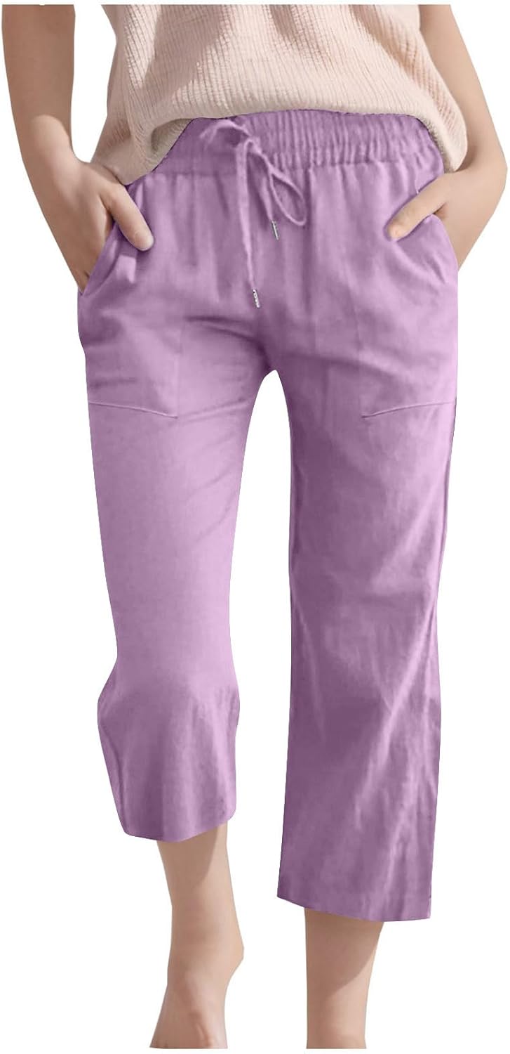 Summer Cotton Linen Capri Pants Cozy Trendy