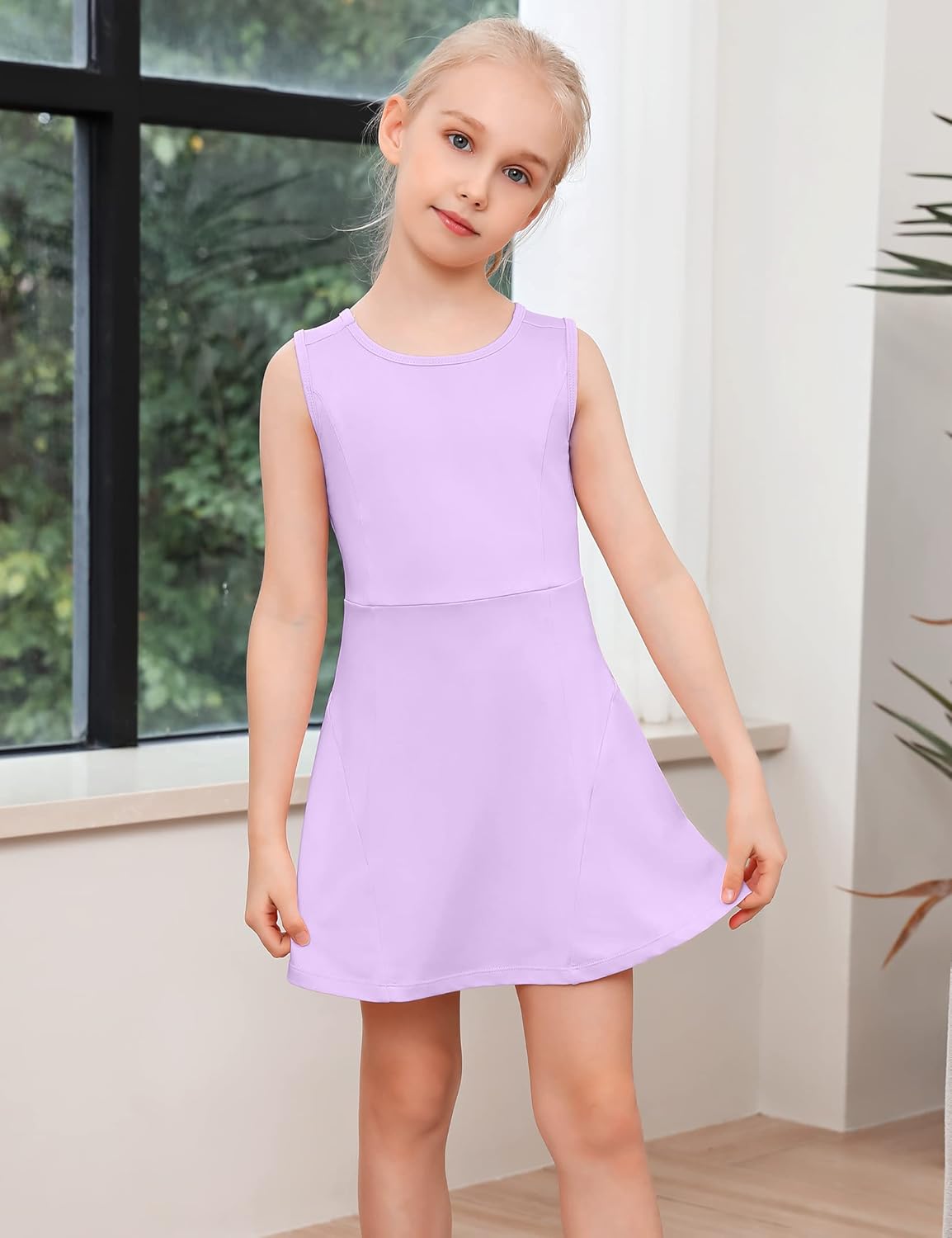 Girls Sleeveless Tennis Golf Sport Dress Set with Skirt and Shorts