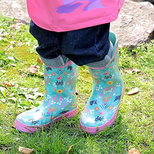Landchief Toddler Rain Boots with Fun Patterns and Easy-On Handles