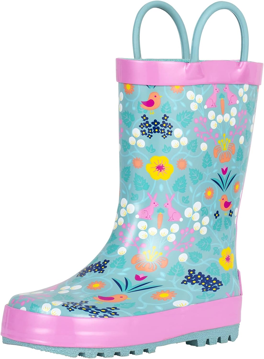 Landchief Toddler Rain Boots with Fun Patterns and Easy-On Handles