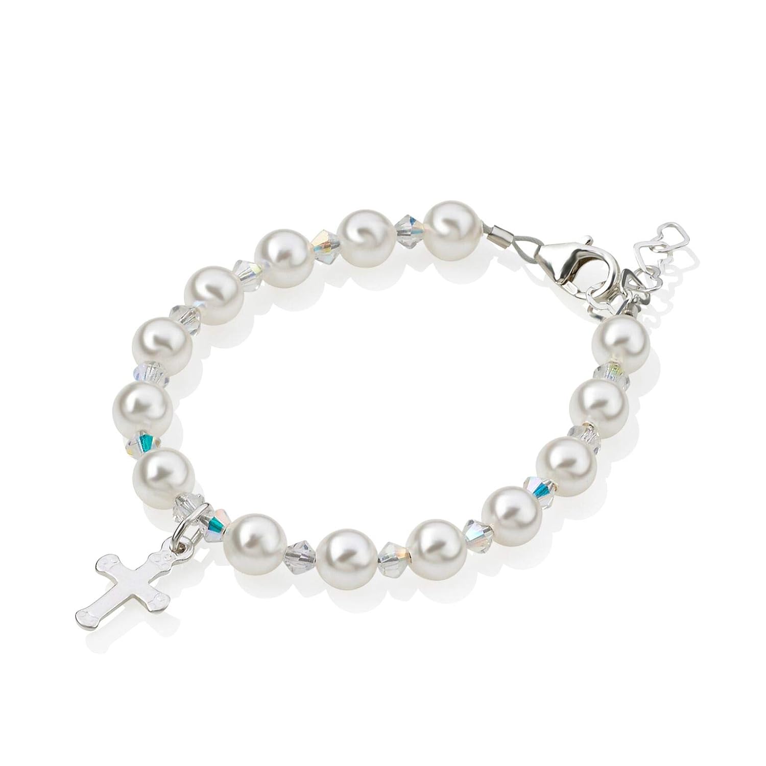 Baptism Bracelet for Baby Girls Engraved Cross Crystal Dream