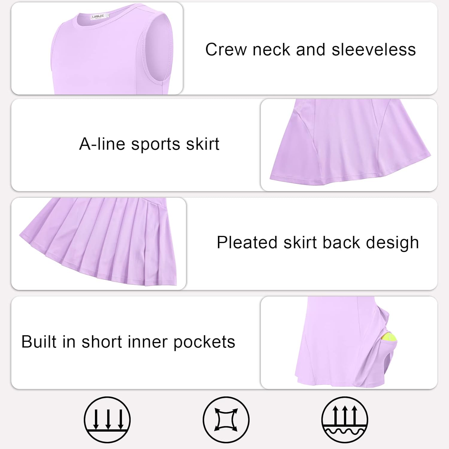 Girls Sleeveless Tennis Golf Sport Dress Set with Skirt and Shorts
