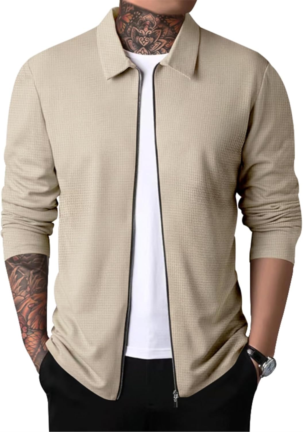 PICKLION Men Experience Warm Stylish in Heavy Oblong Waffle Cardigans