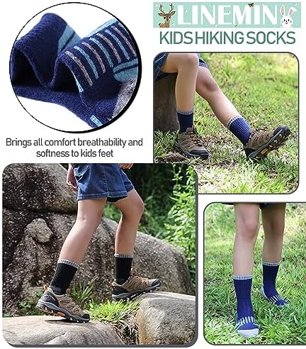 LINEMIN Kids Merino Wool Hiking Socks 6 Pairs