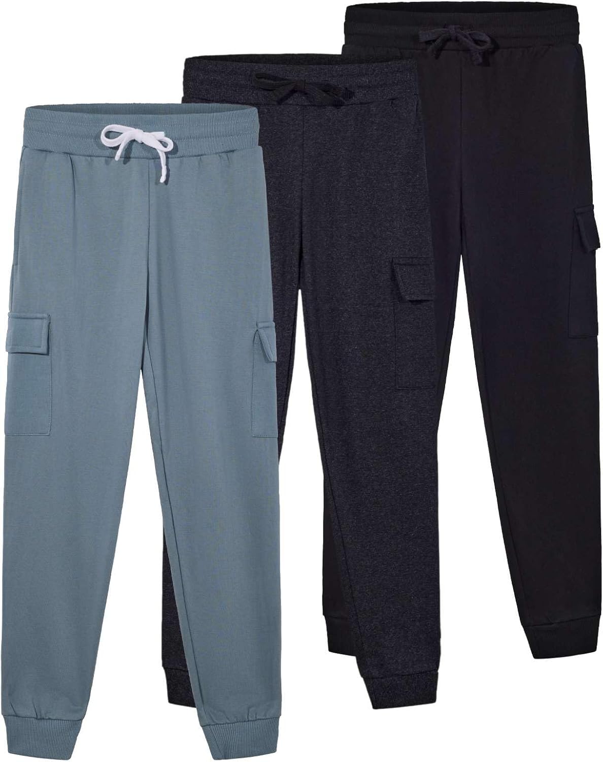 Real Essentials 3-Pack Girls Fleece Cargo Joggers Warm Functional Versatile