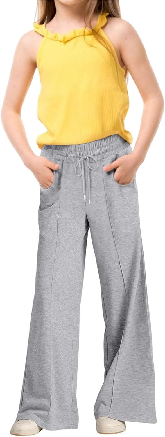 Ikevan Girls Oversized Wide Leg Sweatpants Drawstring