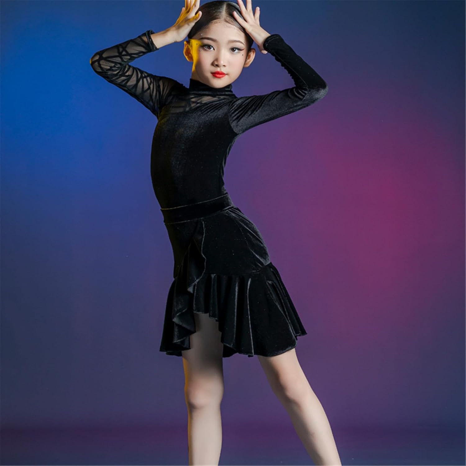 OTMYIGO Girls Latin Dance Costume Split Dress for Ballroom Salsa Tango