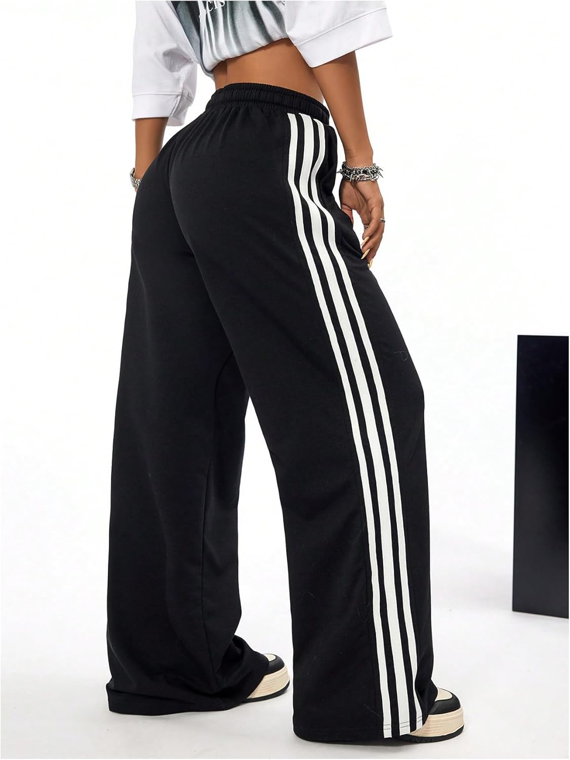 Shenhe Girls Stripe Sweatpants with Elastic Waist and Drawstring