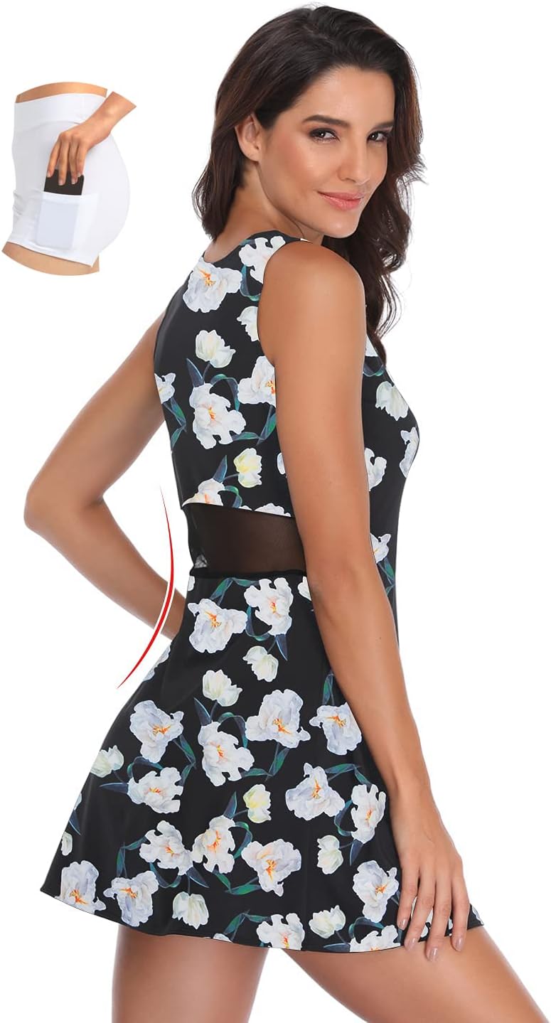 PCGAGA Womens Tennis Dress Workout with Built-in Shorts Stylish