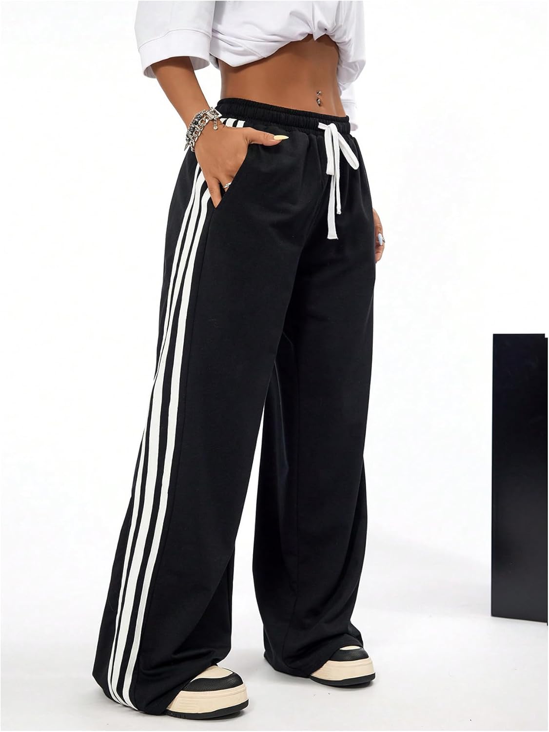 Shenhe Girls Stripe Sweatpants with Elastic Waist and Drawstring