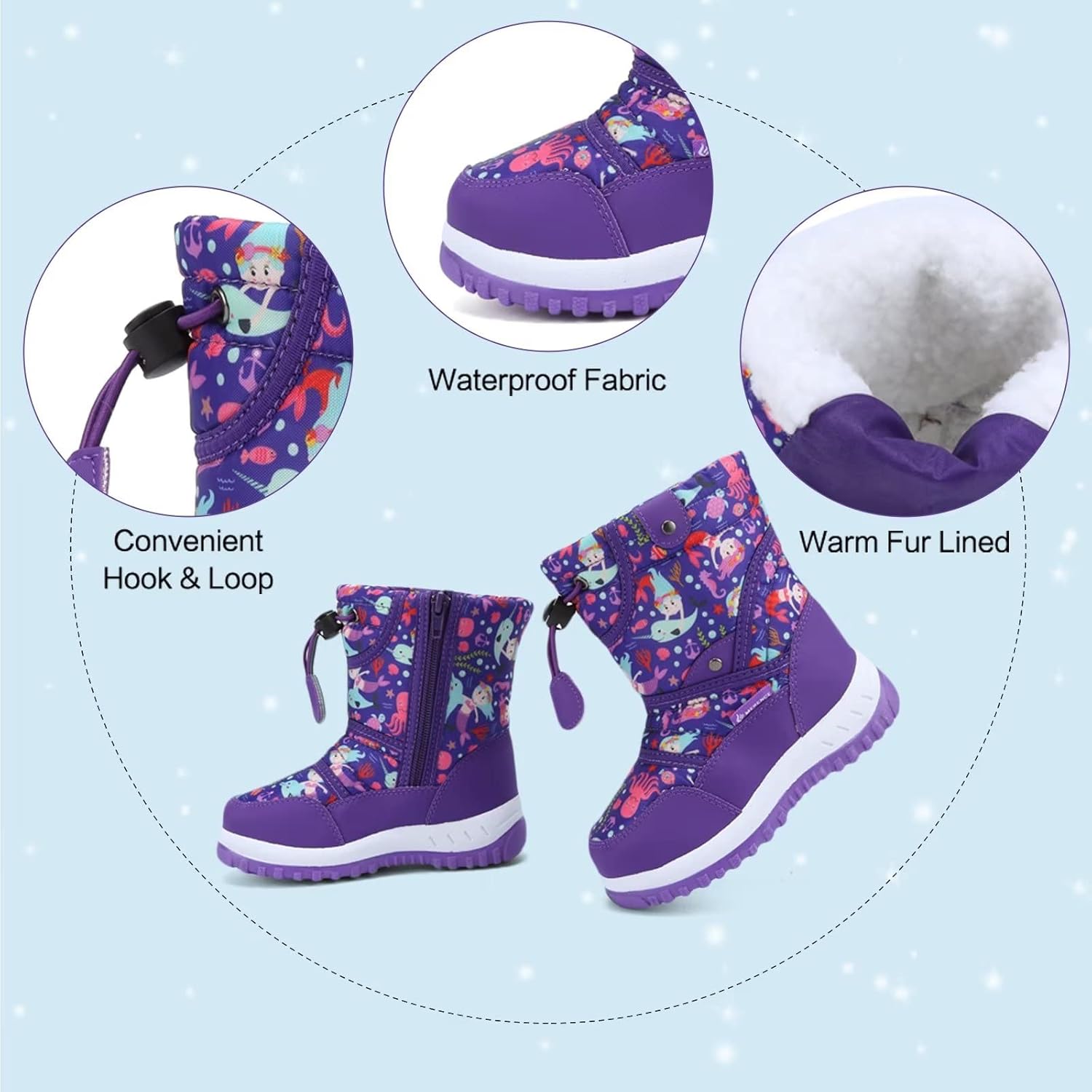 CIOR Winter Booty Boys Girls Outdoor Waterproof with Fur Lining