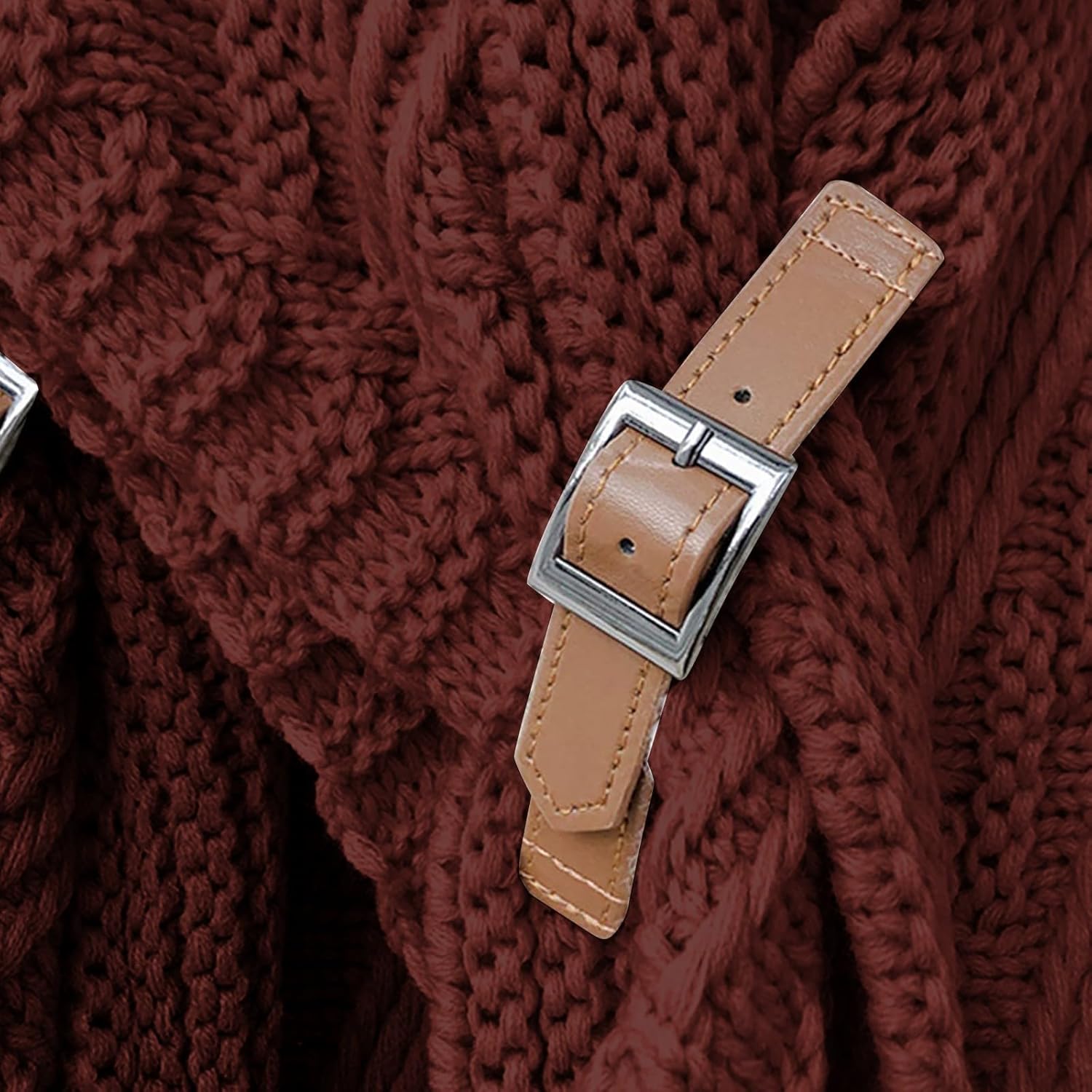 Knitted Shawl with Leather Buckle Womens Fashion Citizens AutumnWinter