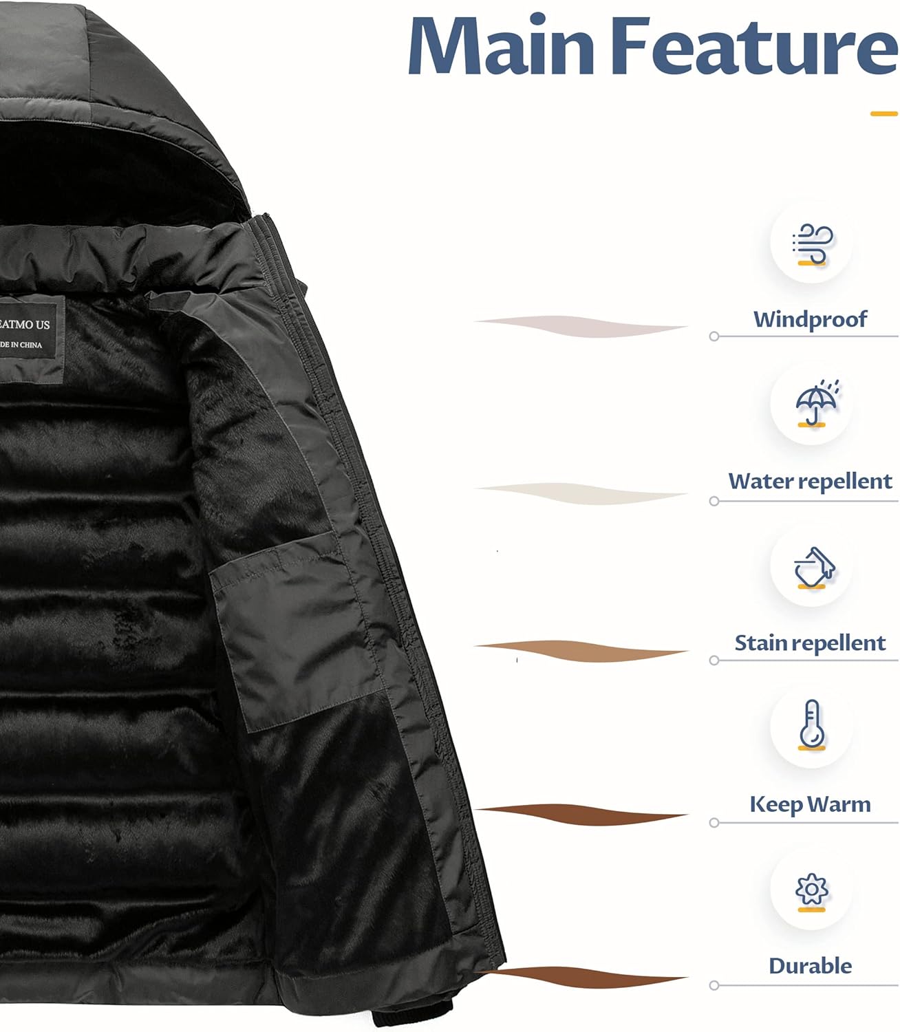 CREATMO US Mens Waterproof Winter Parka Jacket