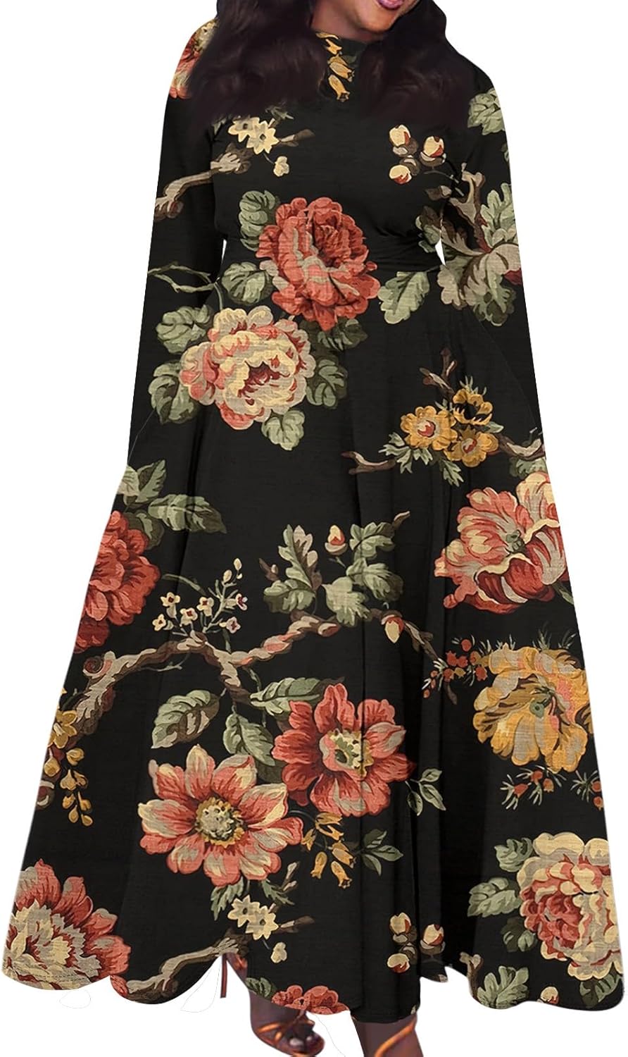 ZCJBWWHF Boho Floral Long Dress for Women