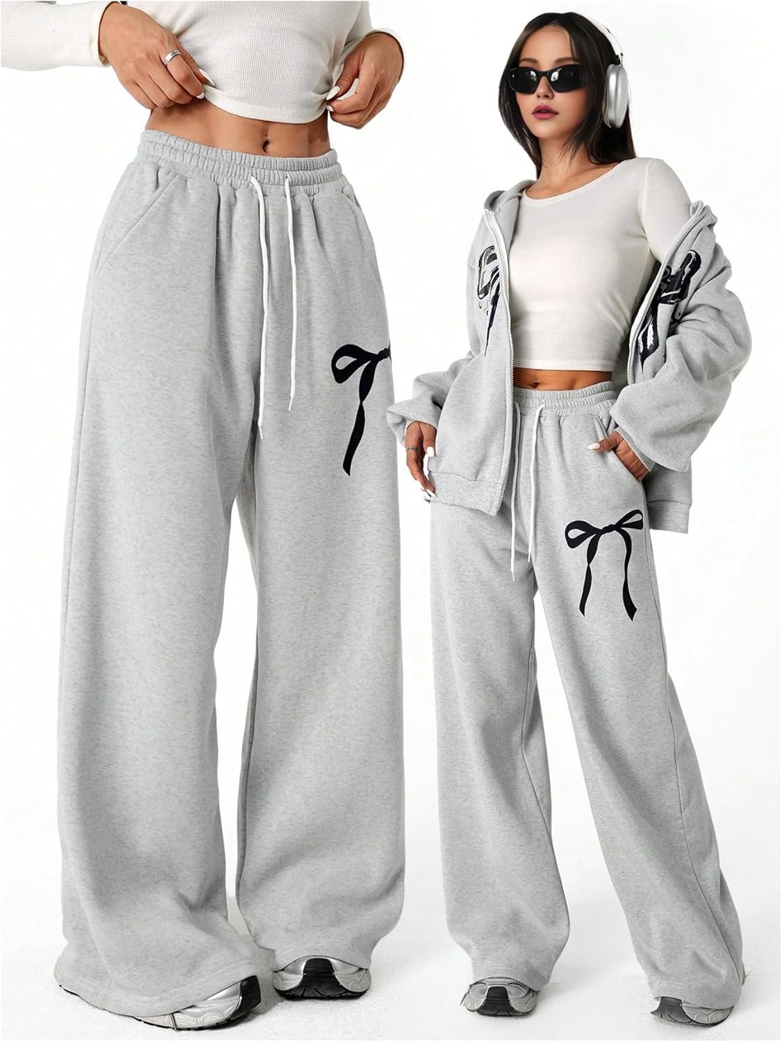 GORGLITTER Girls Bow Wide Leg Sweatpants