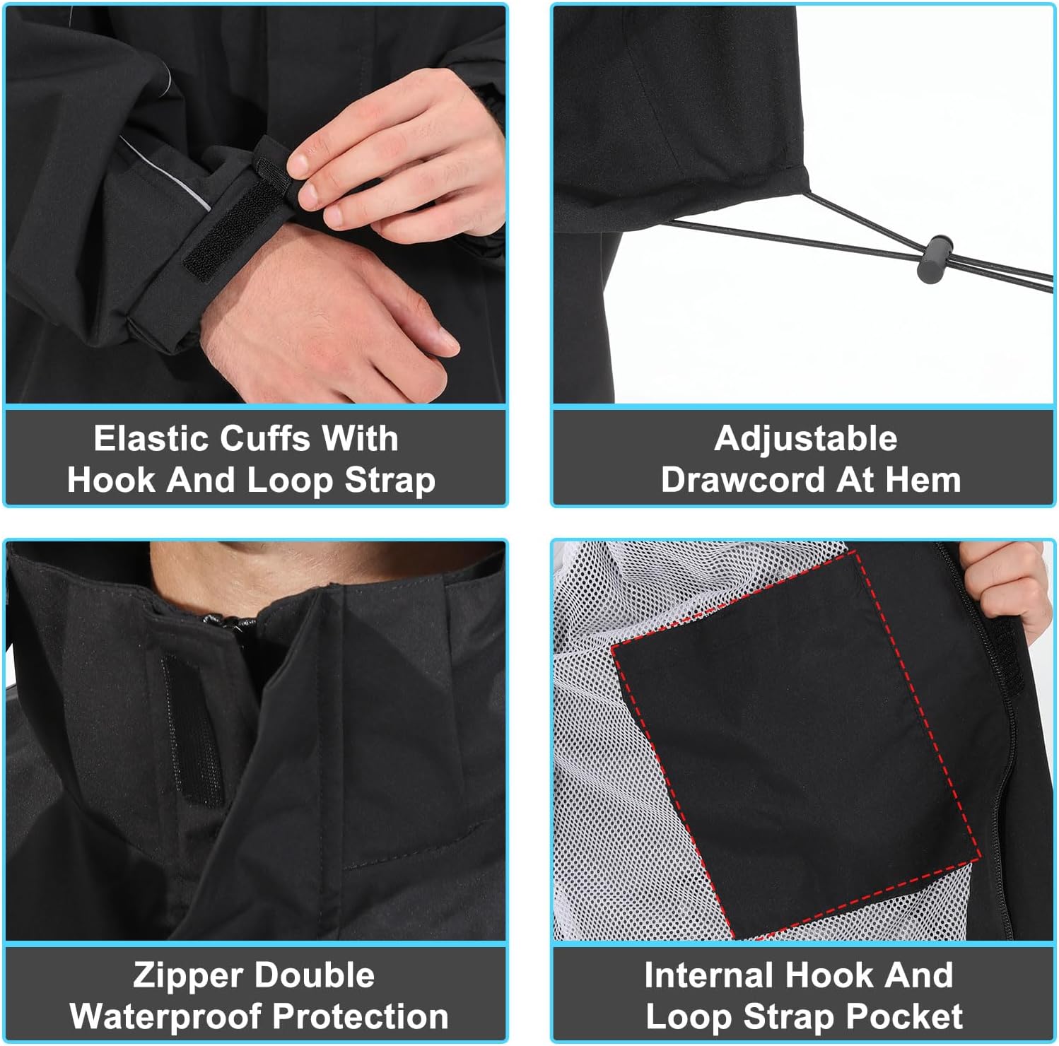 Packable Waterproof Reflective Rain Jacket and Pants for Men