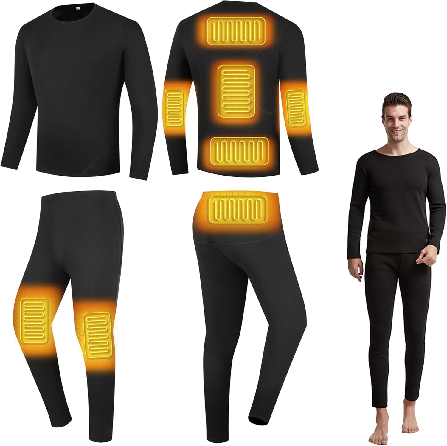 8 heating areas mens heated underwear set