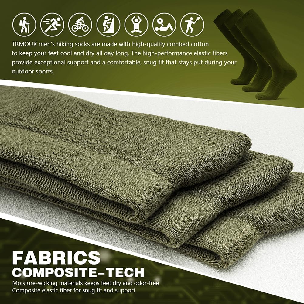 Mens Hiking Socks Military Green trekking hunting and trail running essentials