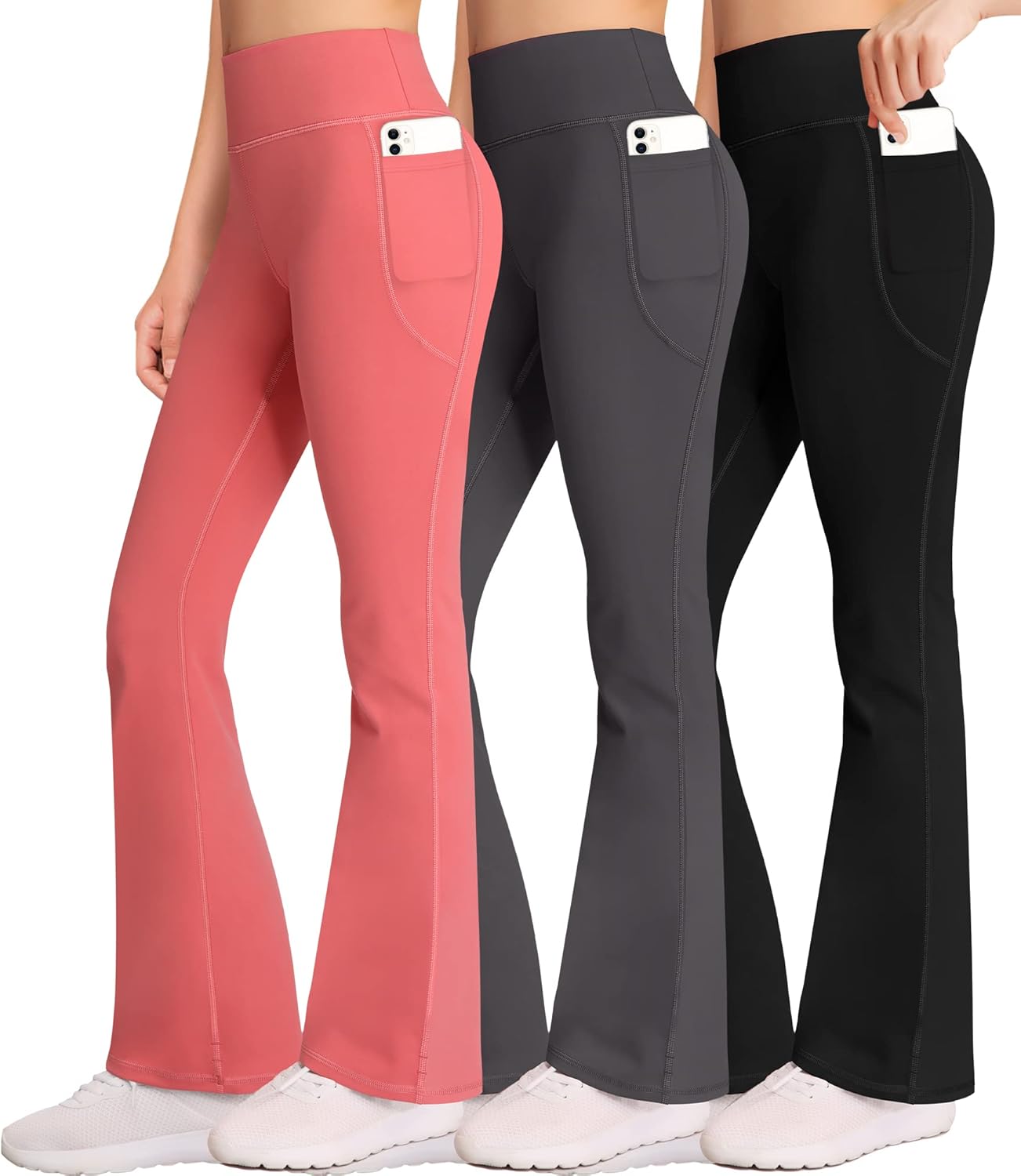 AENLLEY Girl Yoga Flare Wide Leg Tummy Control Stretchy Pants 3 Pack