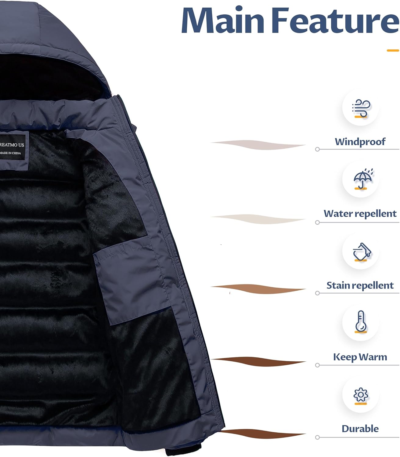 Mens Puffer Jacket Waterproof Winter Parka