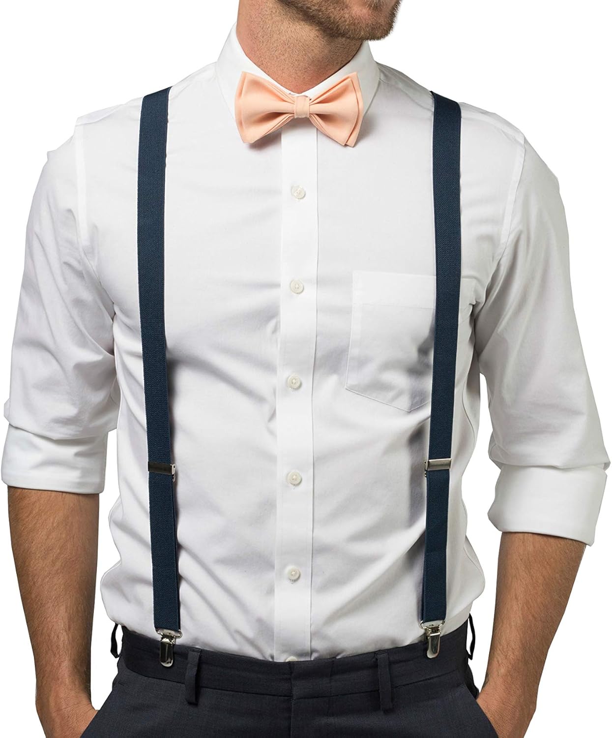 Navy Suspenders Bow Tie Set - Perfect for Prom Weddings More
