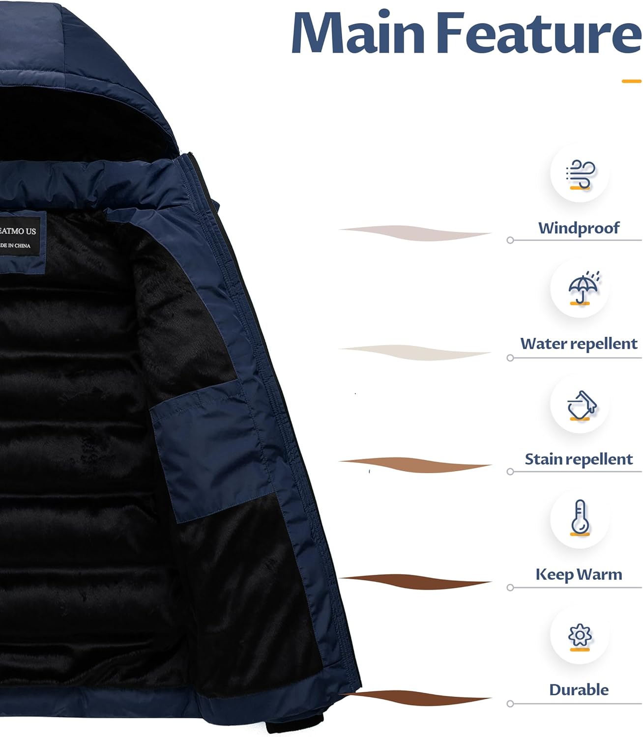 Mens Puffer Jacket - Waterproof Windproof Winter Parka for Skiing Camping