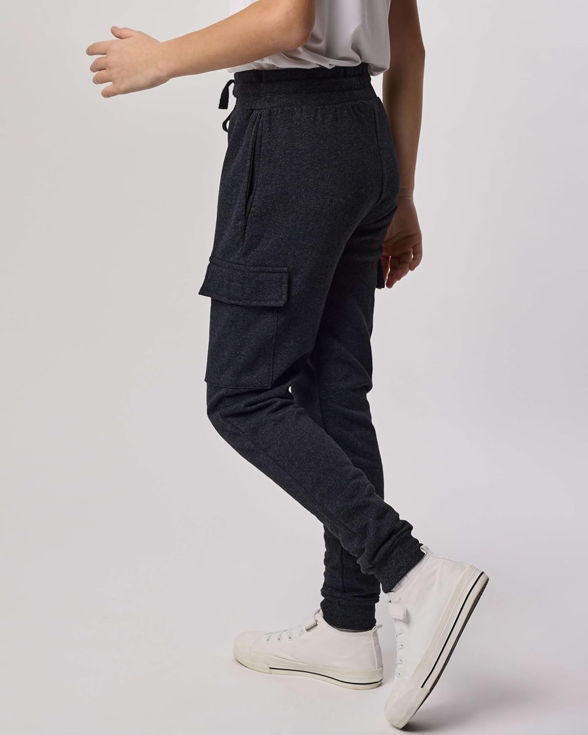 Real Essentials 3-Pack Girls Fleece Cargo Joggers Warm Functional Versatile