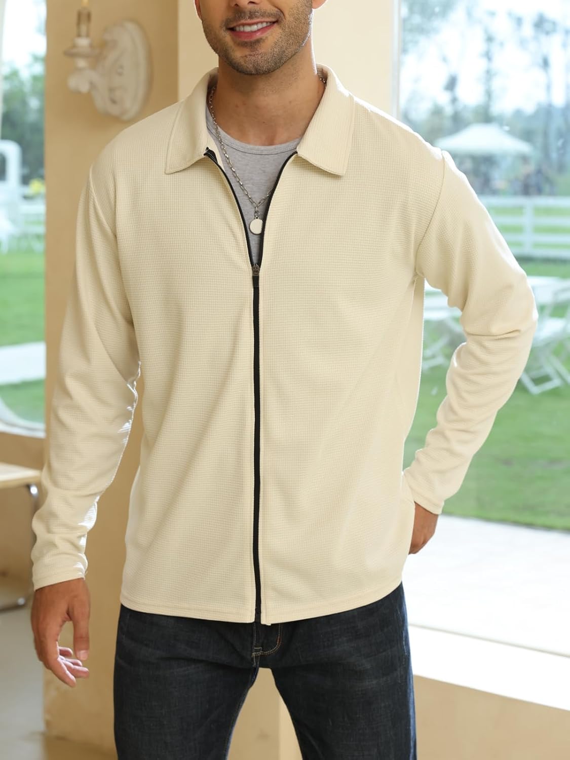 PICKLION Men Experience Warm Stylish in Heavy Oblong Waffle Cardigans