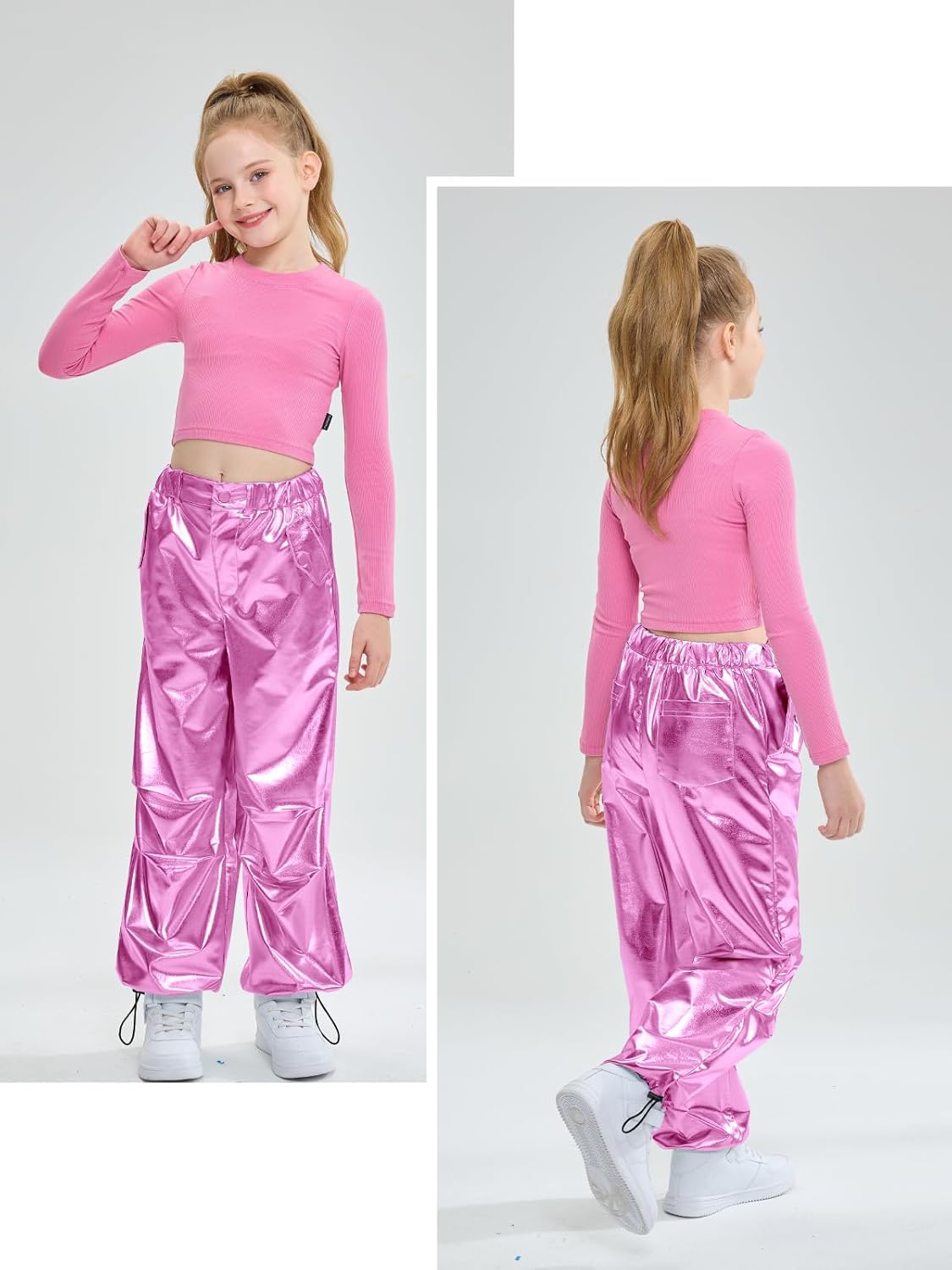 LOLANTA Girls Metallic Jogger Pants with Convertible Leg Opening