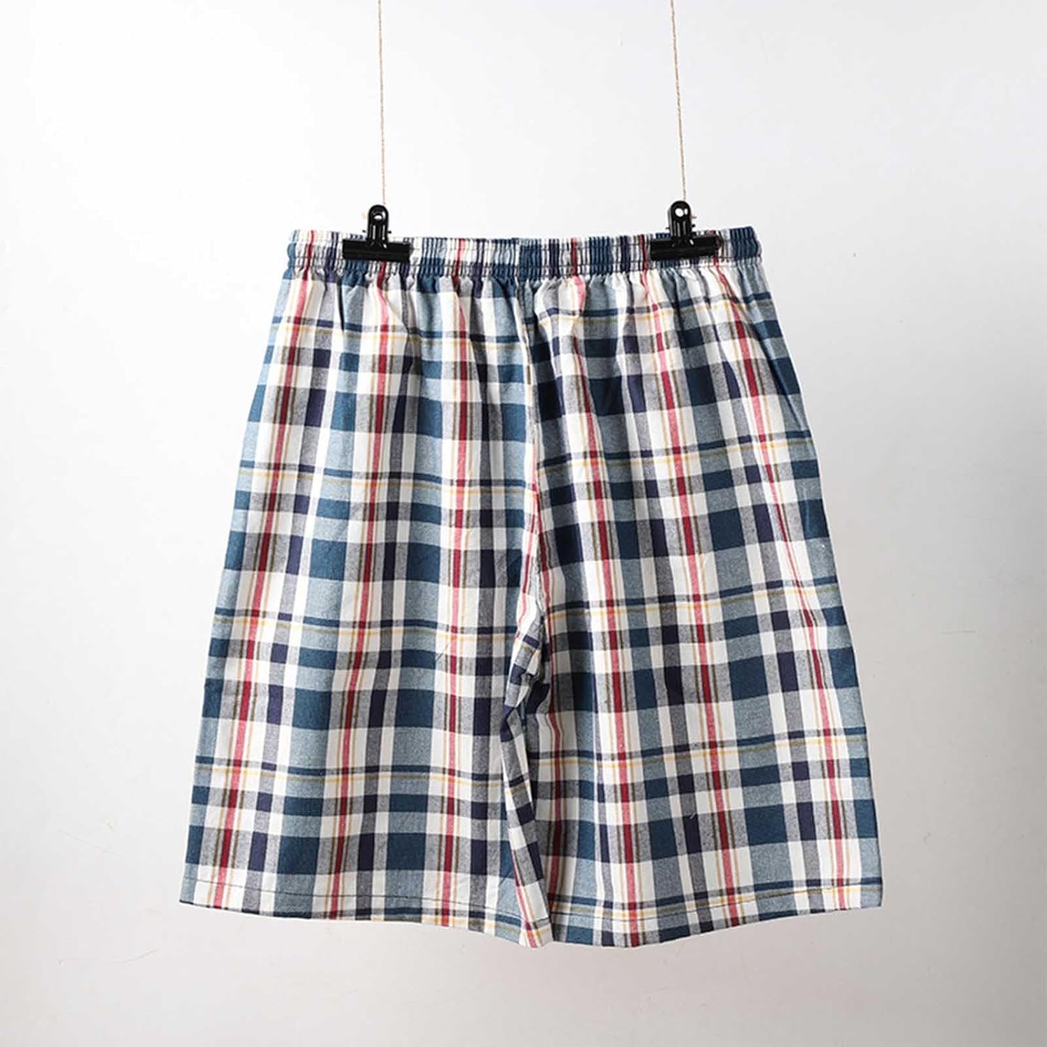 Mens Cotton Plaid Pajama Shorts with Pockets