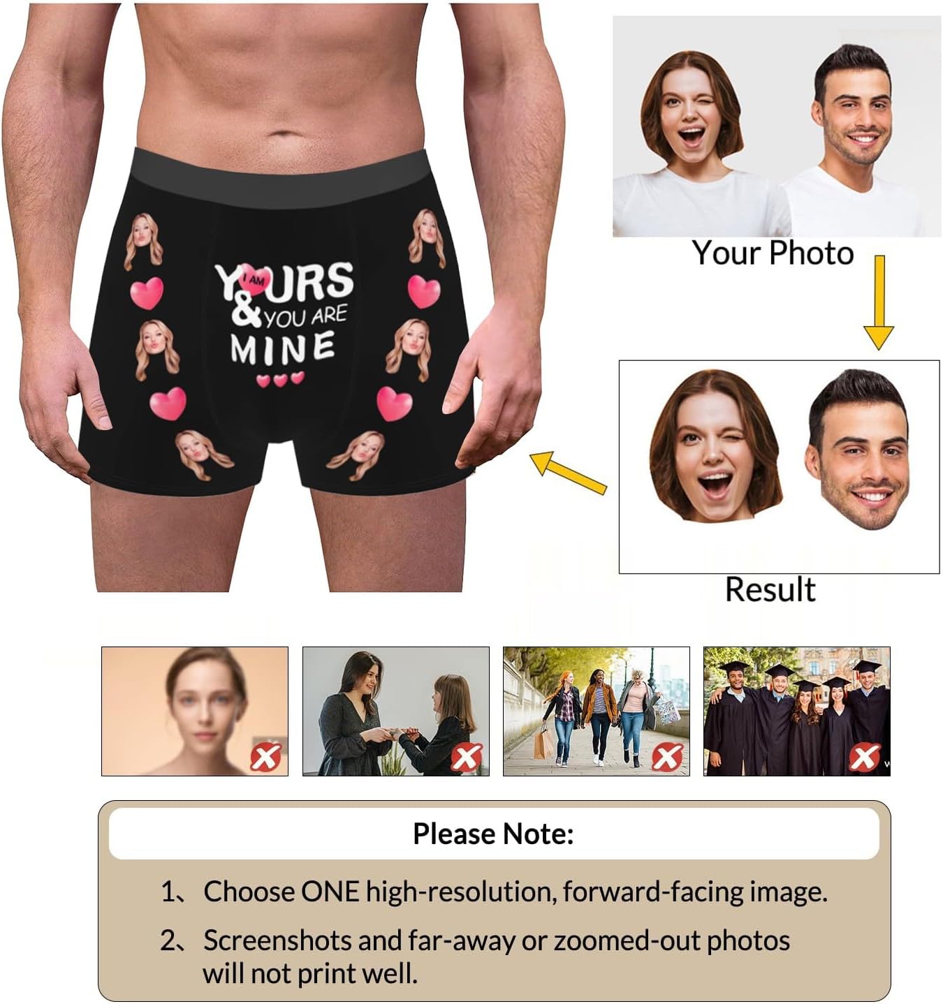 Personalized Boxers with Funny Faces for Him - Birthdays Valentines Day Gifts