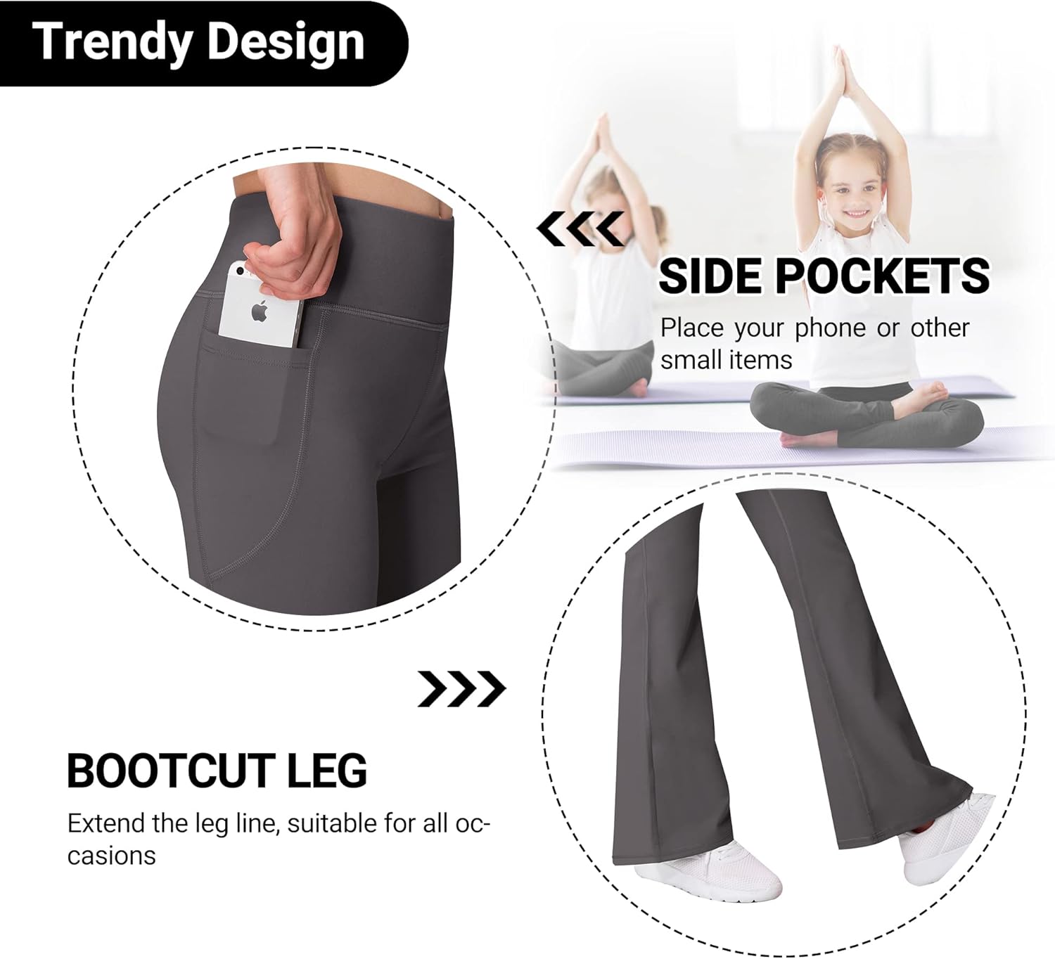 AENLLEY Girl Yoga Flare Wide Leg Tummy Control Stretchy Pants 3 Pack
