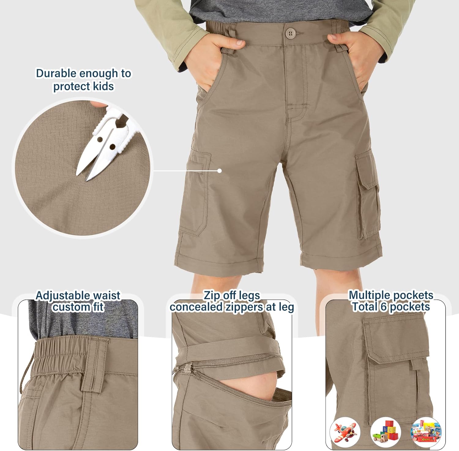 Boys Quick Dry Cargo Pants Hiking Waterproof Outdoor Camping Fishing Scout