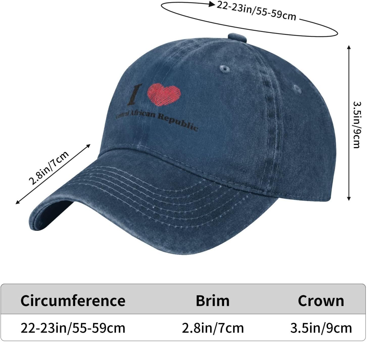 I Love Central African Republic Baseball Cap for Women and Men