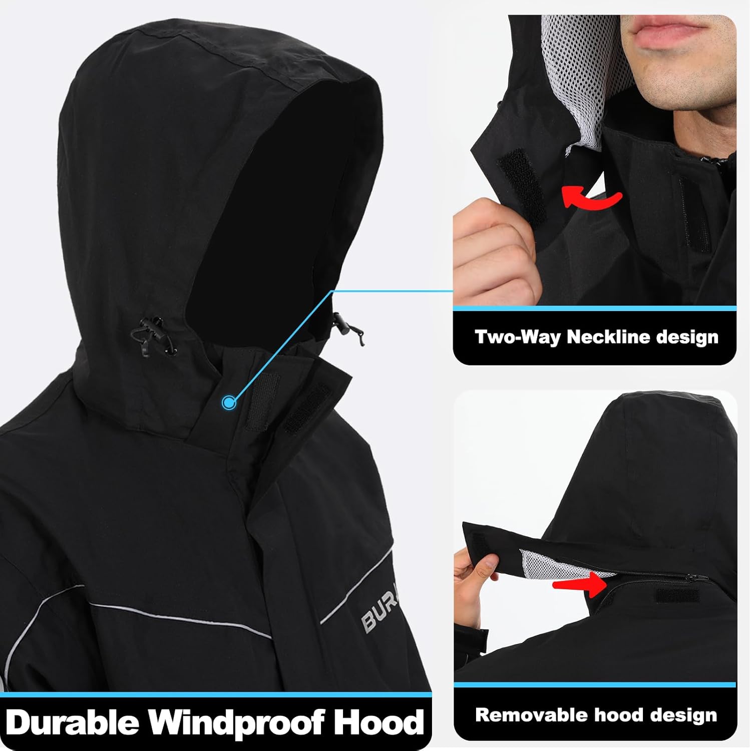 Packable Waterproof Reflective Rain Jacket and Pants for Men