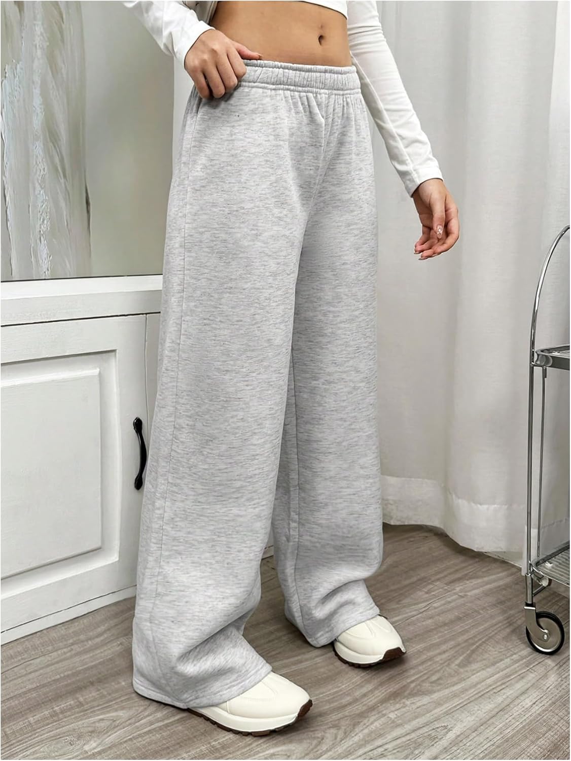 RoseSeek Wide Leg Thermal Joggers for Girls