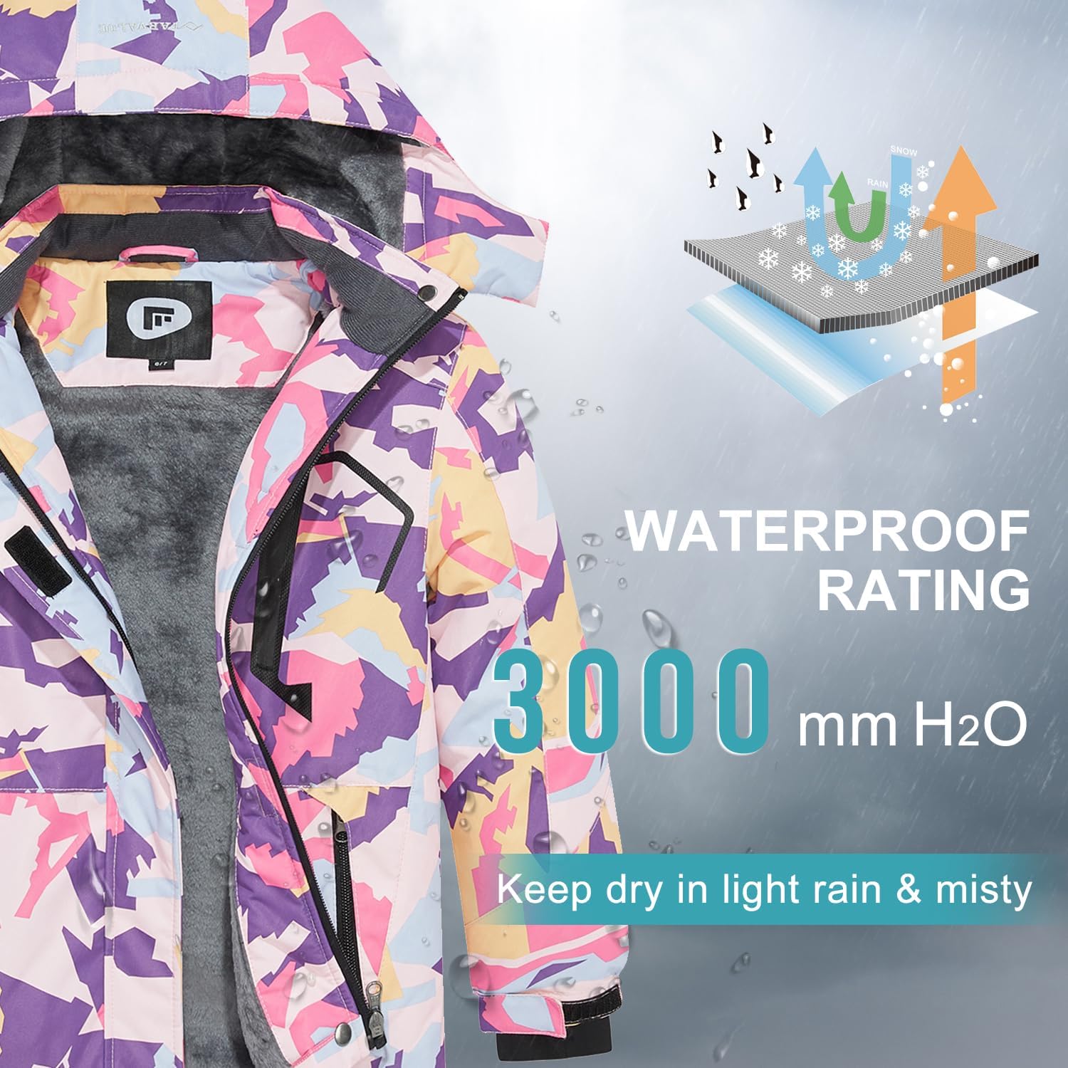 FARVALUE Girls Waterproof Ski Jacket Stay Warm Dry
