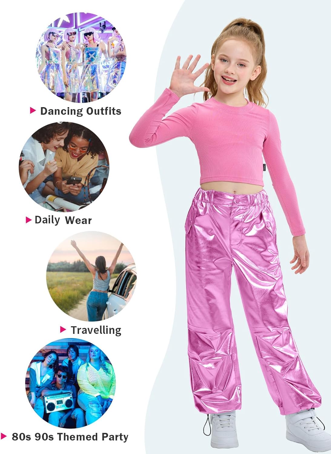 LOLANTA Girls Metallic Jogger Pants with Convertible Leg Opening