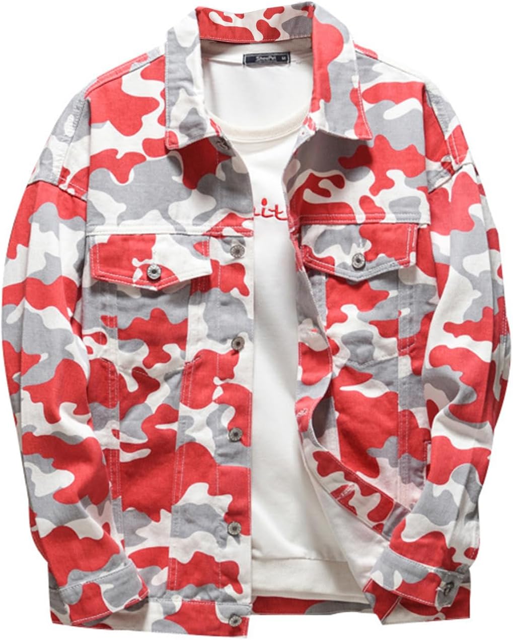 DSDZ Mens Military Camo Check-Strip Denim Jacket