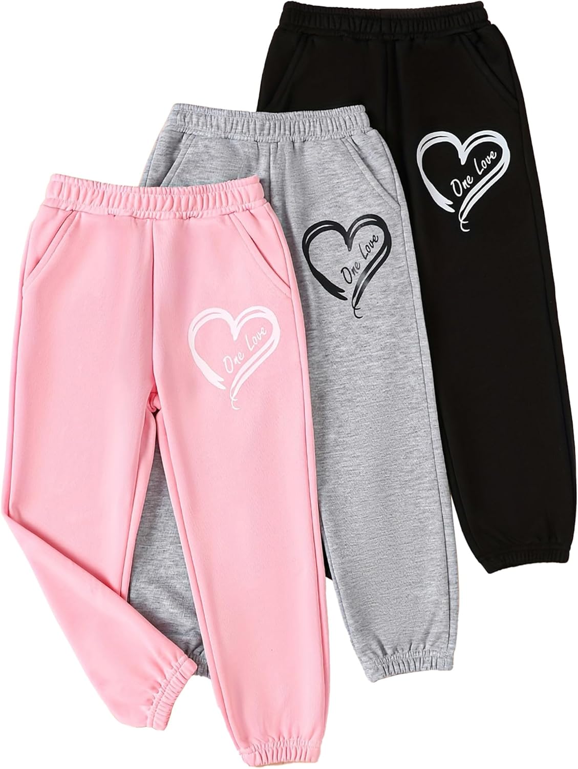 Girls 3-Piece Letter Graphic Print Sweatpants