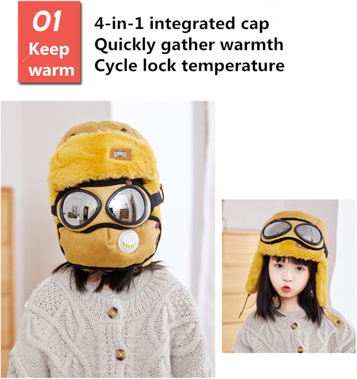 4-in-1 Hats with Masks Goggles for Kids