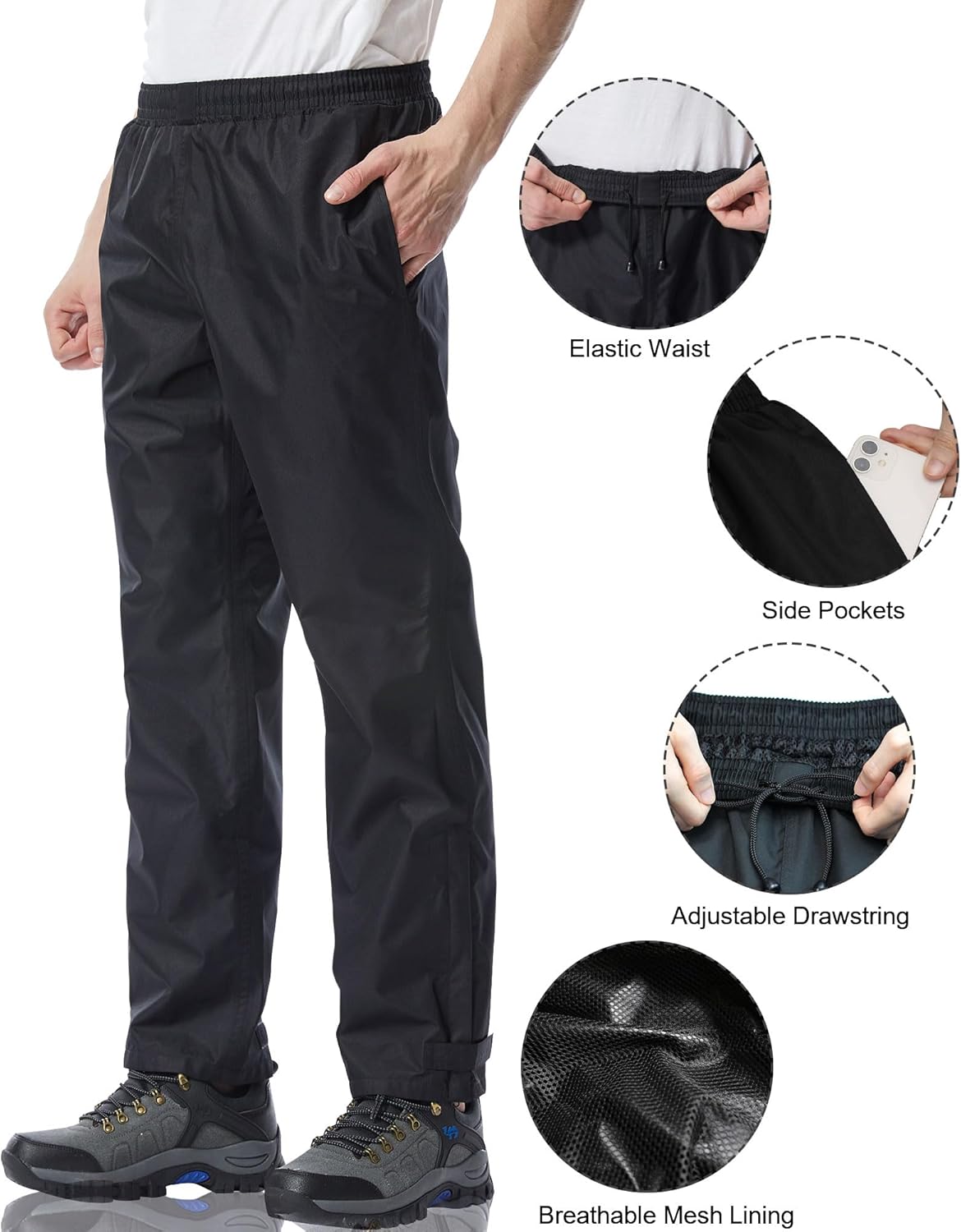 iCreek Mens Waterproof Rain Pants Block Out Wetness